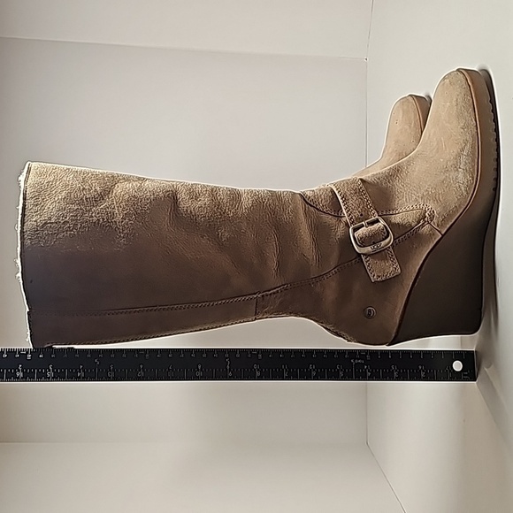 UGG Seline Boots Knee High Tall Wedge Suede Sheepskin Shearling Sand Boho 9 - Picture 12 of 16